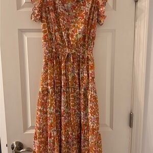 Pinch Orange Sundress with Flutter Sleeves and Tie Front